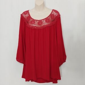 🔵BOGO FREE🔵 Cato Woman Red Top Peasant Sz 26/28W
